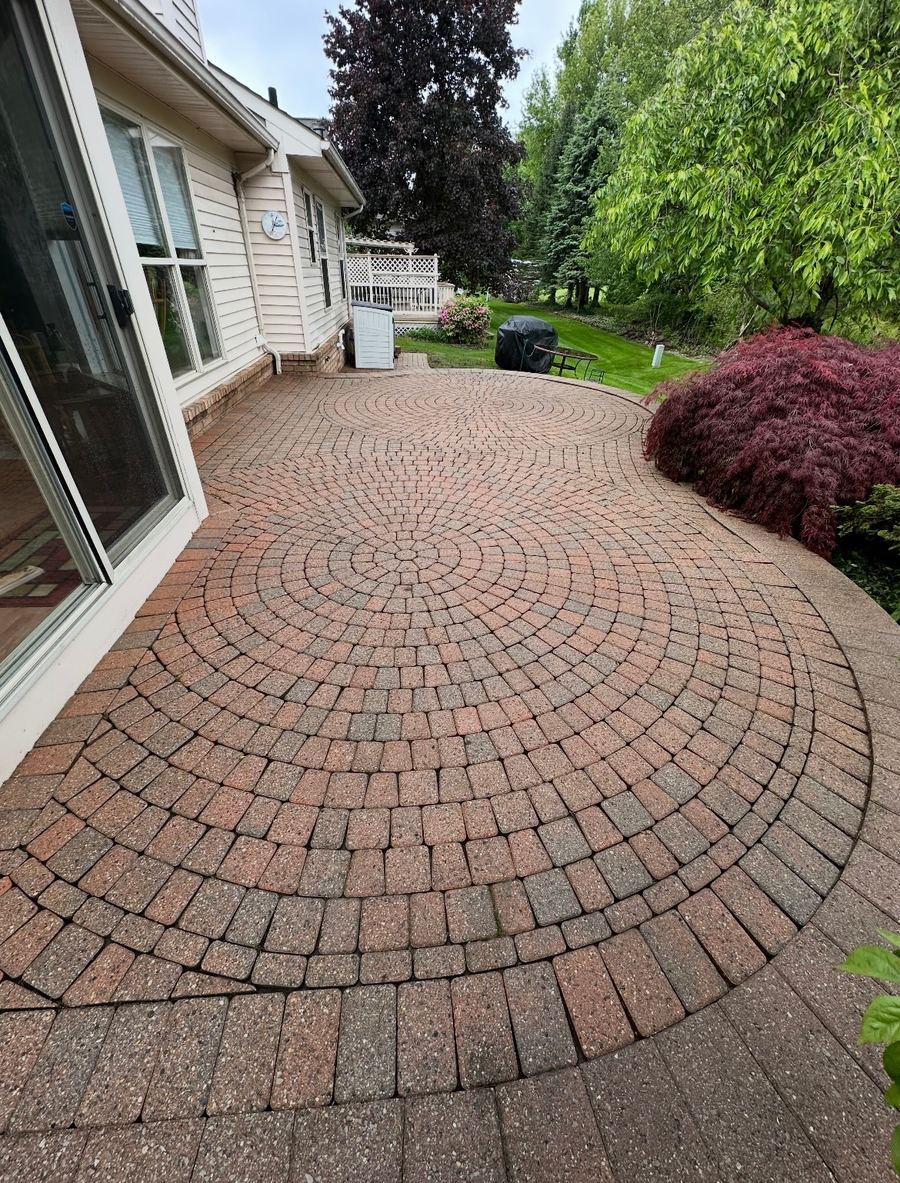 Brick paver patio after power washing